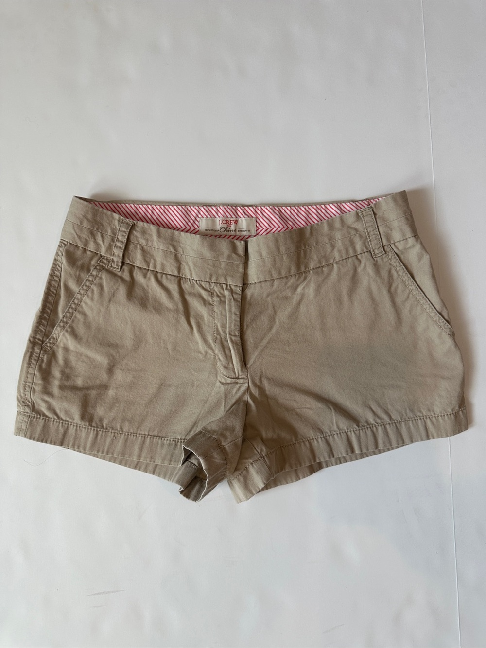 J. Crew Khaki Cotton Chino Bermuda Shorts with Pink Lining